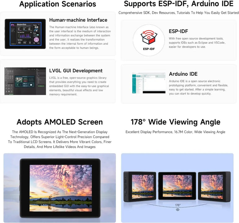 Waveshare ESP32-S3 2.41 inch AMOLED Display Development Board 600×450 Touchscreen ESP32 Display for  Arduino IDE ESP-IDF HMI