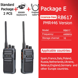 RETEVIS Walkie Talkie PMR RB617 Two-way Radio ht Communicator RB17 PTT Walkie-Talkies 2 pcs 4400mAh for Hunting Hotel Restaurant