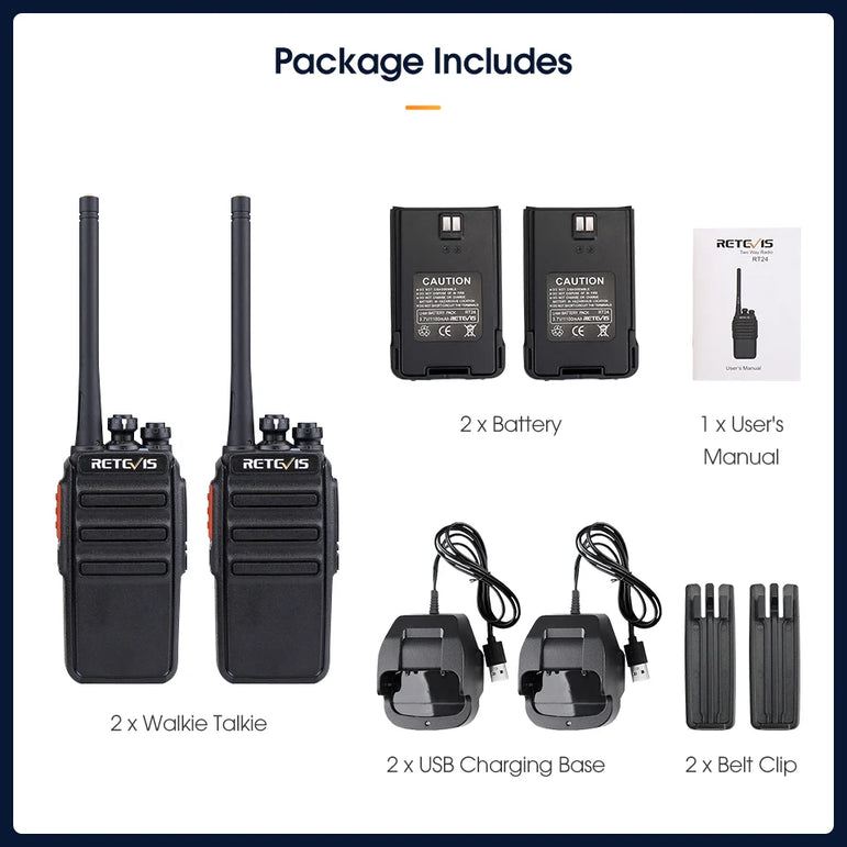 Retevis Walkie Talkie 2 Pcs RT24 PMR 446 Rechargeable Professional Talkie Walkie Long Range H777S Two-Way Radio Communicator FRS