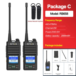 Retevis RB658 Walkie Talkie APP Control Long Range Walkie-talkie Bluetooth 5.0 UHF Professional Communication Radio for Camping