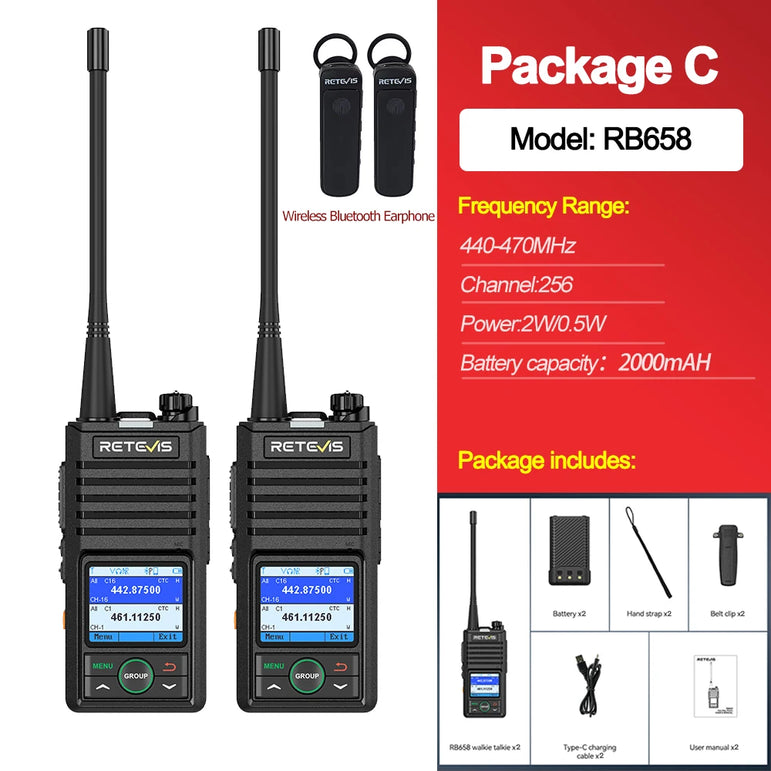 Retevis RB658 Walkie Talkie APP Control Long Range Walkie-talkie Bluetooth 5.0 UHF Professional Communication Radio for Camping