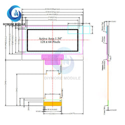 2.42 1.54 Inch OLED Monochrome Display SSD1309 Resolution 23pin SPI Dot Matrix 128*64 Yellow/Blue/Green/White LCD Screen