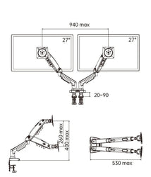 Northbayou F160-FP 10"-17" laptop mount 360 rotate 10"-27" air press full motion gas spring  10"-27" two monitor  clamp desk