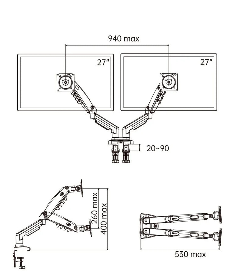 Northbayou F160-FP 10"-17" laptop mount 360 rotate 10"-27" air press full motion gas spring  10"-27" two monitor  clamp desk