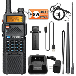 Baofeng UV-5R 8W Long Range Walkie Talkie 3800mAh Type-c Ham Amateur Communication Two Way Radio for Adults Camping