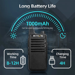 RETEVIS 2 pcs Mini Walkie Talkie PMR 446 Portable Two-way Radio ht PTT Walkie-talkies RT622 Portable Radio for Hunting Cafe RT22