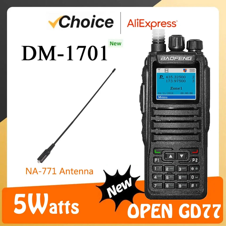 Baofeng Walkie Talkie DM-1701 DMR Dual Mode Analog and Digital Radios Tier 1&2 Dual-Time Slot DM1701 Ham Dual-Band DM-1801 DM-5R