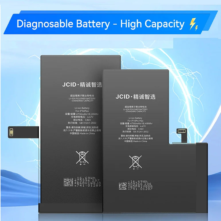 JCID Diagnostic Battery High Capacity For Iphone 12 13 14 100% Heath Visible New 0-cycle No Pop Up Used Genuine Parts On IOS 18
