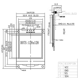 1.5 Inch OLED LCD Module White Display 128*128 Dots Driver Chip SH1107 COG I2C IIC 4PIN 3V-5V
