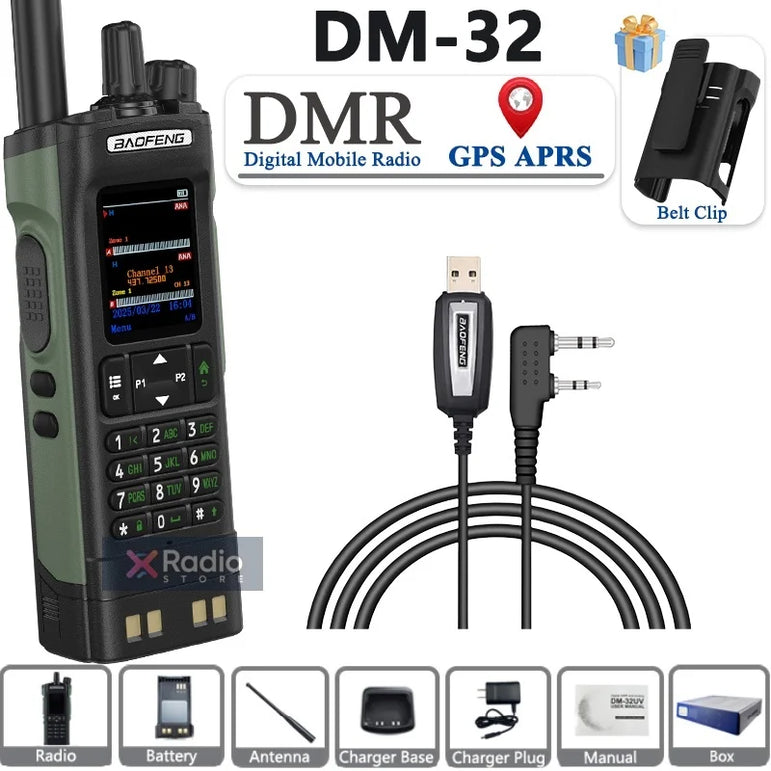New BAOFENG DM-32 Walkie Talkie With Belt Holster DMR GPS 10W Programming Wireless Copy Frequency Type-C DM32 Ham Two Way Radios