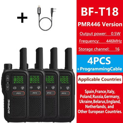 Baofeng BF-T18 PMR446 Walkie Talkie Type-C Charge European 446MHz 16 Channels Long Range Upgraded BF-T20 Mini Two Way Ham Radios